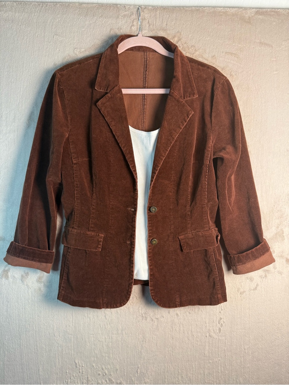 Vintage Brown Corduroy Blazer Fitted Jacket Y2K Indie Cropped Sleeve